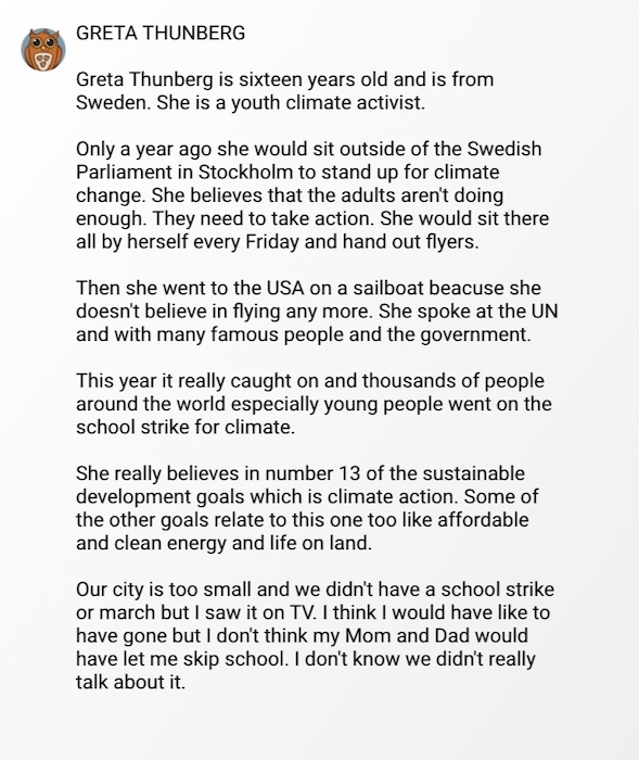 greta thunberg student text